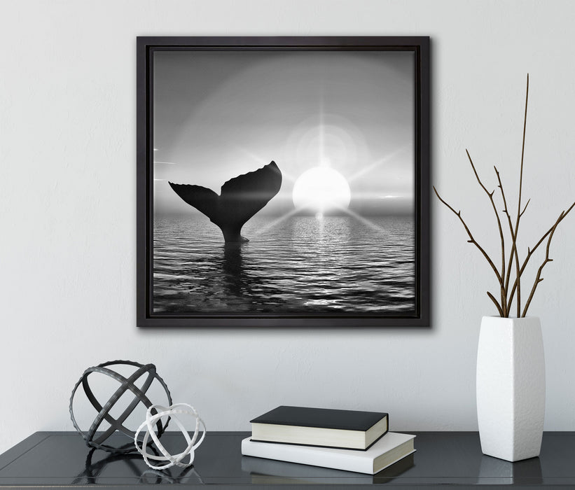 Walflosse im Sonnenuntergang  auf Leinwandbild Quadratisch gerahmt mit Kirschblüten