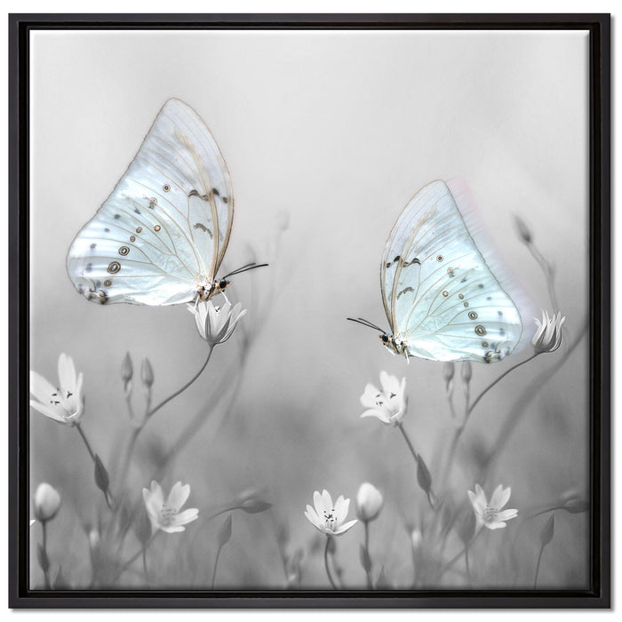 Schmetterling auf kleinen Blumen auf Leinwandbild Quadratisch gerahmt Größe 70x70