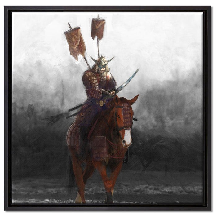Samurai Krieger auf einem Pferd auf Leinwandbild Quadratisch gerahmt Größe 60x60