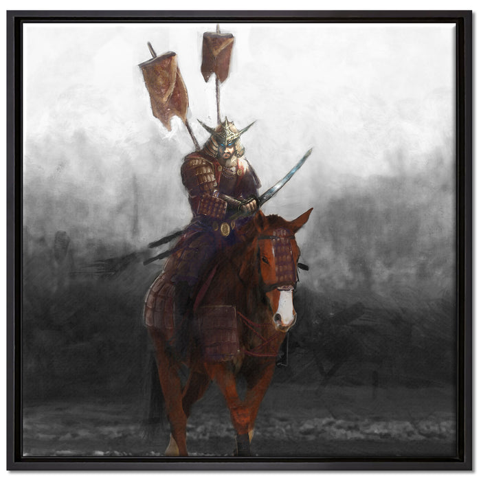 Samurai Krieger auf einem Pferd auf Leinwandbild Quadratisch gerahmt Größe 70x70