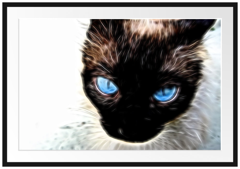 Pixxprint Schwarze elegante Katze, im Galerie-Passepartout Bilderrahmen