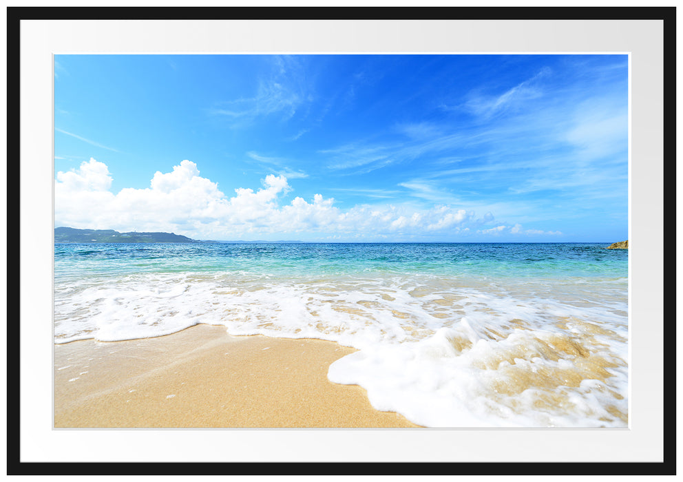 Pixxprint Strand bei Sonnenuntergang, im Galerie-Passepartout Bilderrahmen