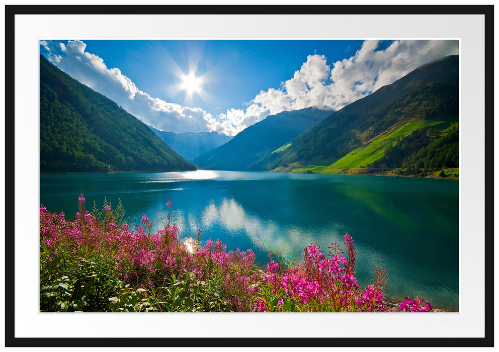 Pixxprint Blumenwiese See, im Galerie-Passepartout Bilderrahmen