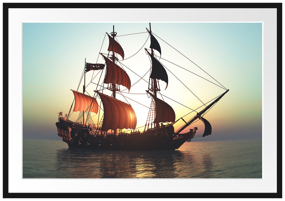 Pixxprint Altes Segelschiff, im Galerie-Passepartout Bilderrahmen