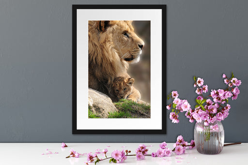 Löwe mit Löwenbaby Passepartout Wohnzimmer