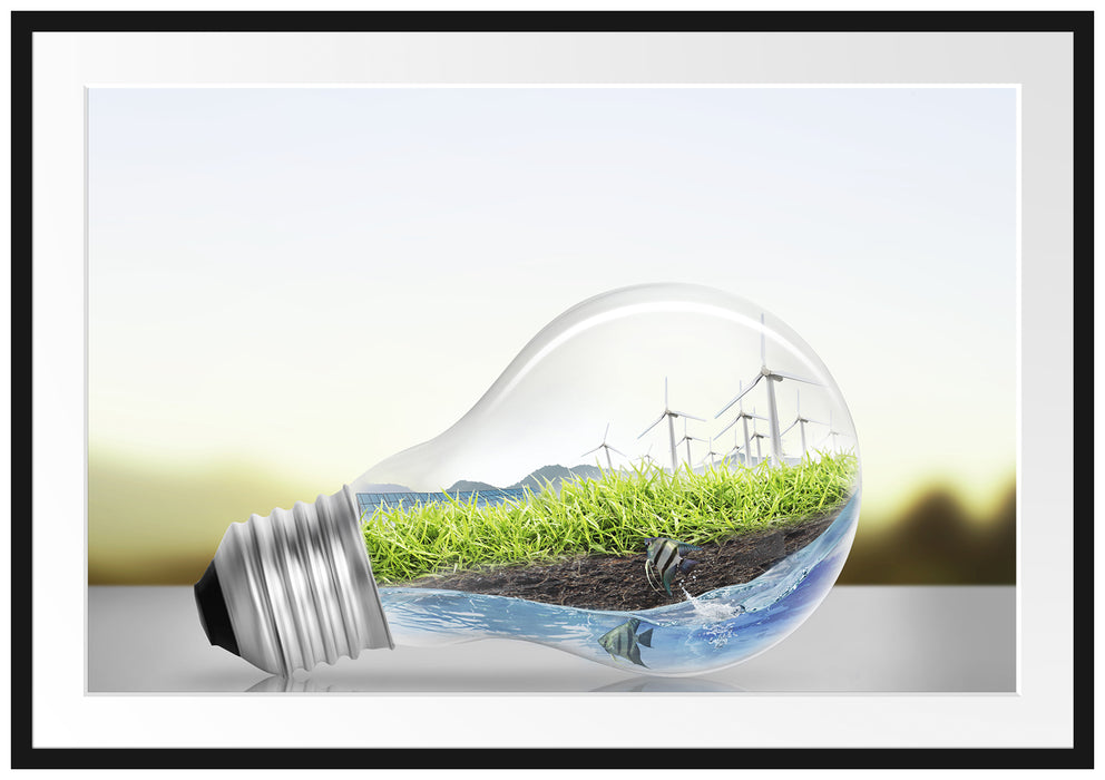 Pixxprint Glühbirne Erneuerbare Energien, im Galerie-Passepartout Bilderrahmen