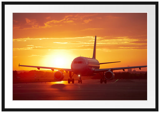 Flugzeug im Sonnenuntergang Passepartout 100x70