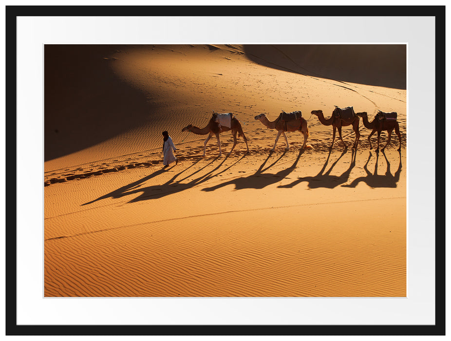 Kamelkarawane in der Wüste Passepartout 80x60