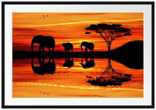 Afrika Elefant in Sonnenschein Passepartout 100x70
