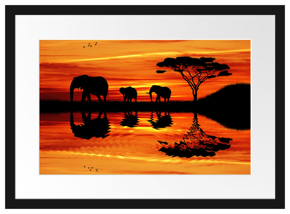 Afrika Elefant in Sonnenschein Passepartout 55x40