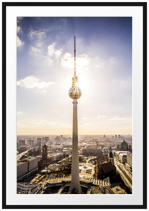 Pixxprint Großstadt Fernsehturm Berlin City, im Galerie-Passepartout Bilderrahmen