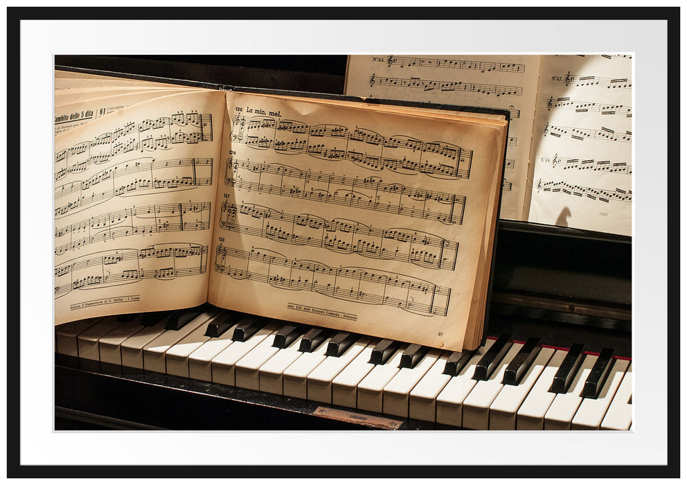 Pixxprint Klavier Noten Piano, im Galerie-Passepartout Bilderrahmen