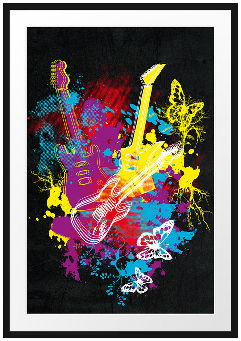 Pixxprint Guitar splatter black, im Galerie-Passepartout Bilderrahmen