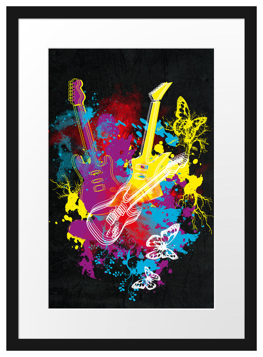 Guitar splatter black Passepartout 55x40