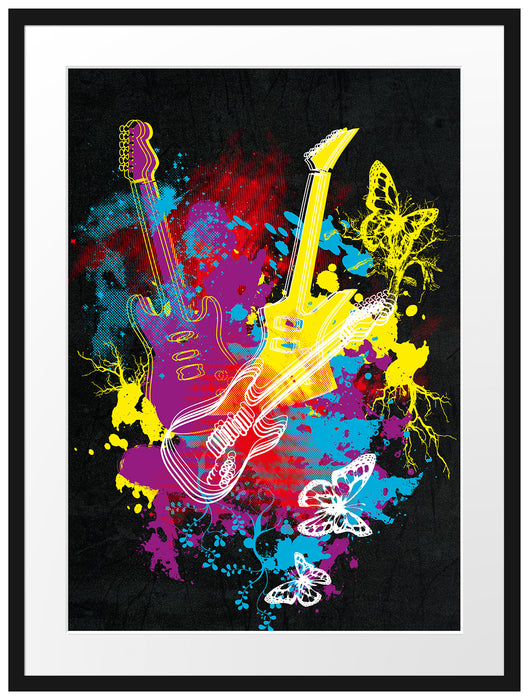 Guitar splatter black Passepartout 80x60