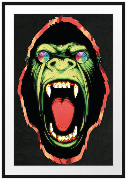 Pixxprint Hypnotic ape black, im Galerie-Passepartout Bilderrahmen