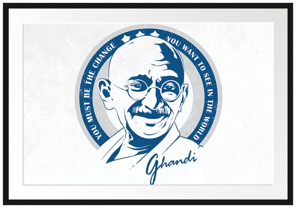 Pixxprint Ghandi Light, im Galerie-Passepartout Bilderrahmen