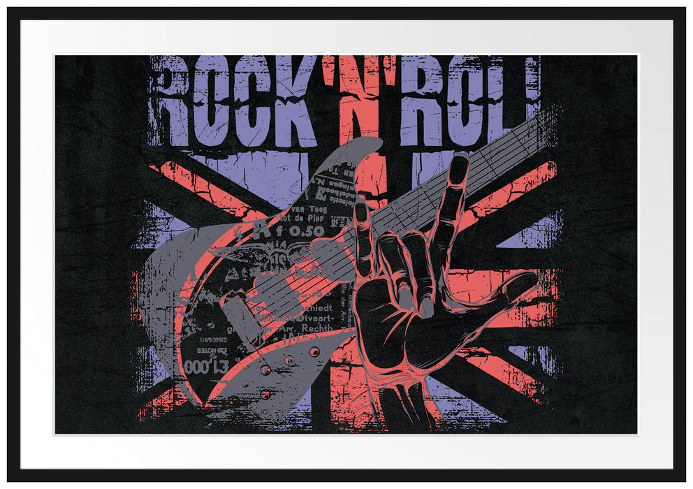 Pixxprint Rock n Roll Black, im Galerie-Passepartout Bilderrahmen