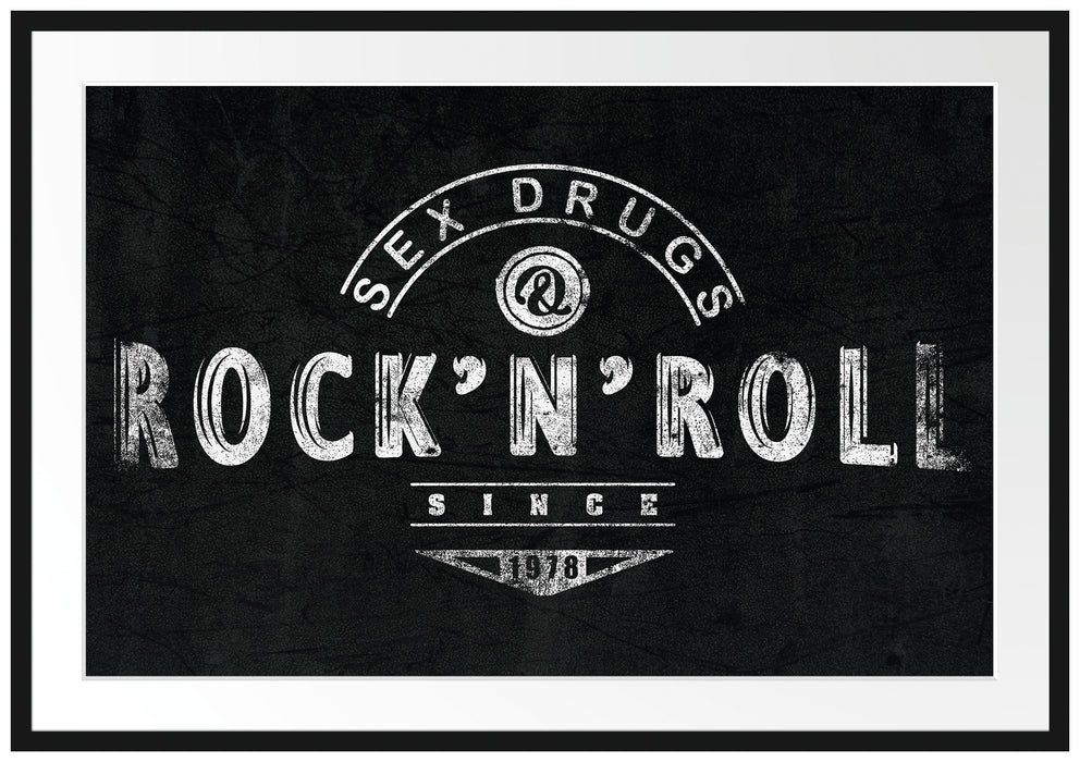Pixxprint Sex Drugs RocknRoll Black, im Galerie-Passepartout Bilderrahmen
