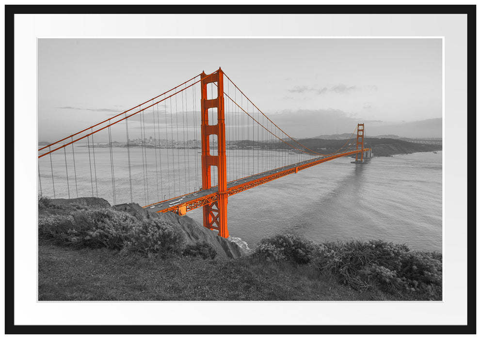 Pixxprint Golden Gate Bridge San Francisco, im Galerie-Passepartout Bilderrahmen