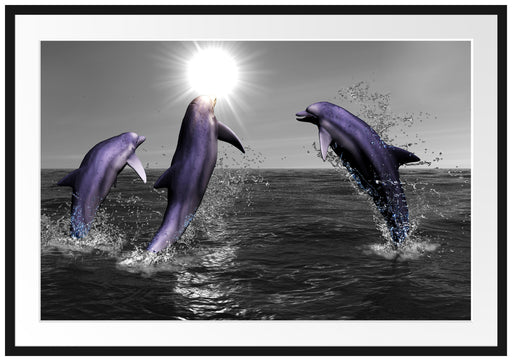 Fröhliche Delfine springen im Meer Passepartout 100x70
