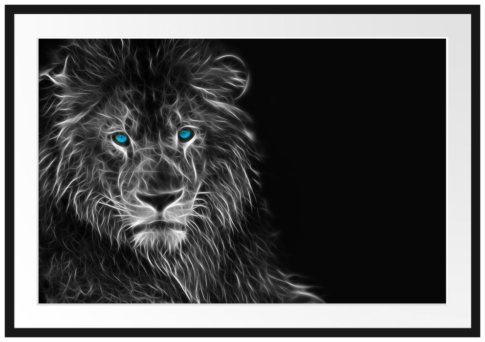 Pixxprint Dark Abstrakter Löwe, im Galerie-Passepartout Bilderrahmen