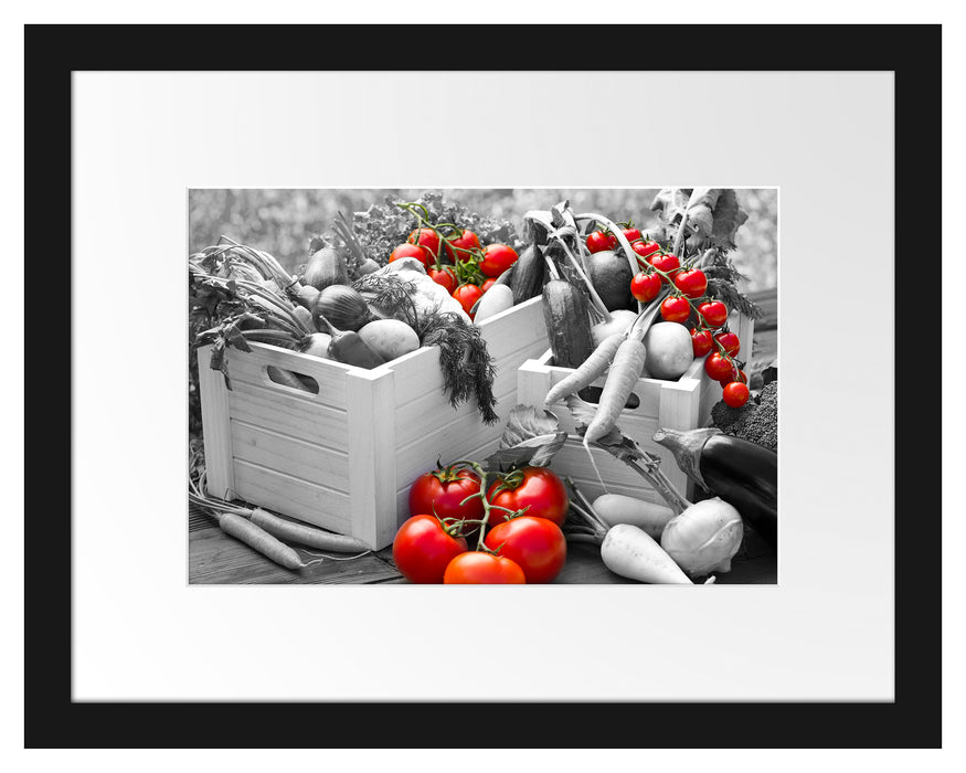 Gemüse in Holzkisten Passepartout 38x30
