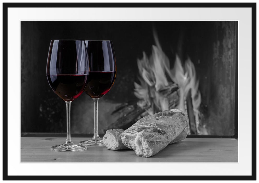 Pixxprint Wein Picknick, im Galerie-Passepartout Bilderrahmen