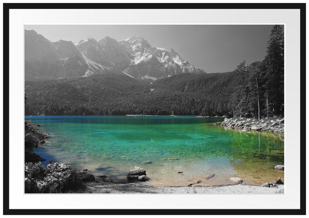 Pixxprint Eibsee vor der Zugspitze, im Galerie-Passepartout Bilderrahmen