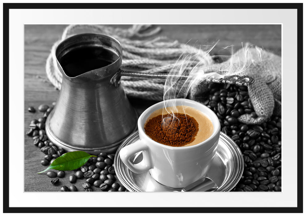 Pixxprint Kaffe mit Kännchen, im Galerie-Passepartout Bilderrahmen