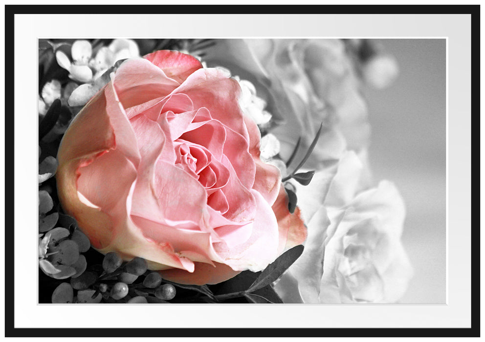 Pixxprint Wunderschöner Pfingstrosenstrauß, im Galerie-Passepartout Bilderrahmen