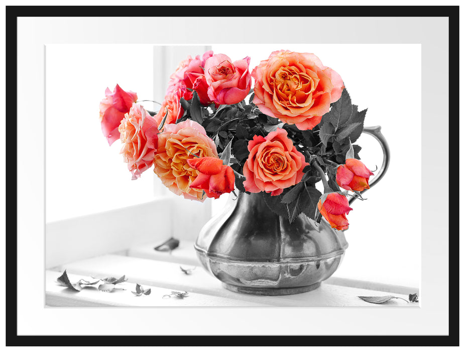 Wunderschöne Rosen in Krug Passepartout 80x60