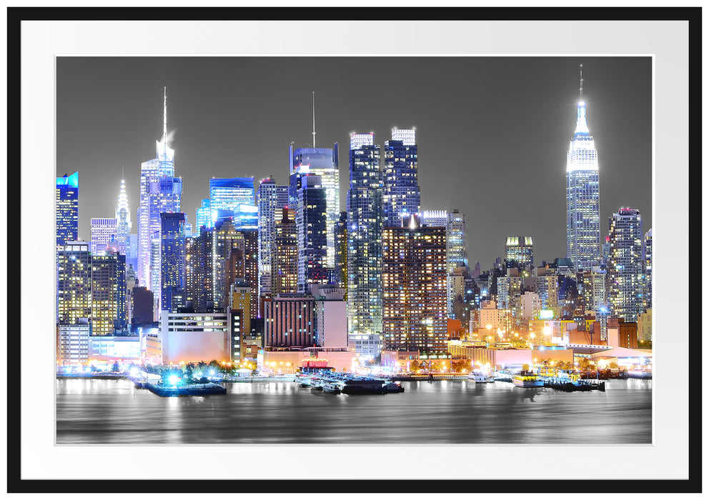 Pixxprint New York Skyline, im Galerie-Passepartout Bilderrahmen