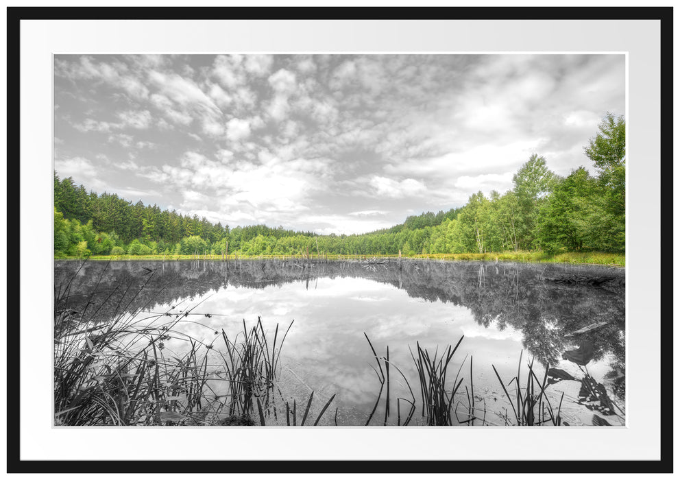 traumhafter See in grünem Wald Passepartout 100x70