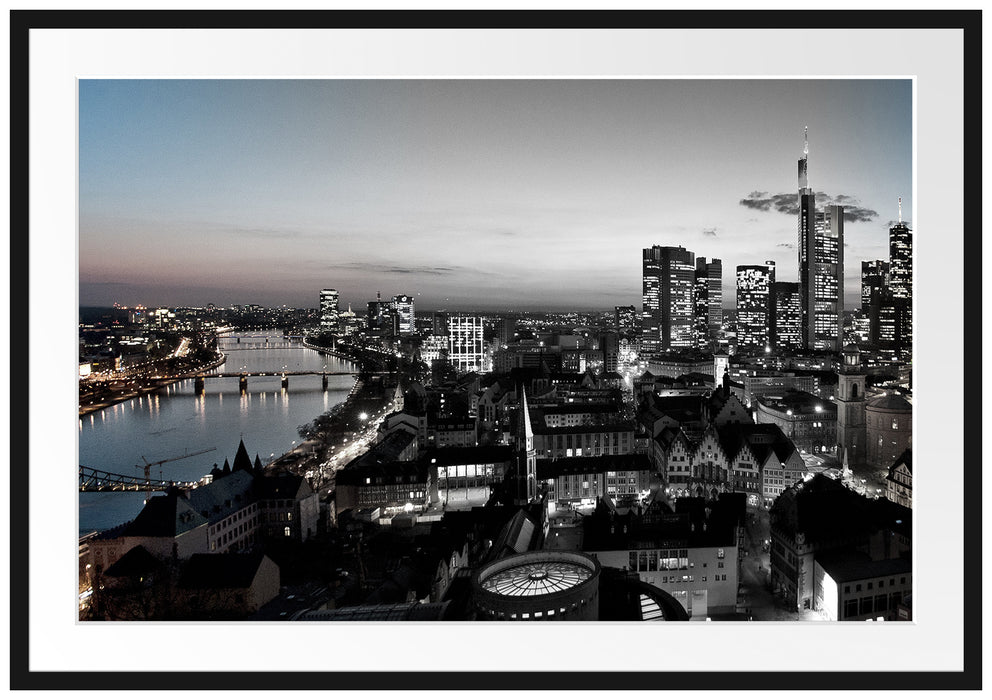 Pixxprint Frankfurter Skyline, im Galerie-Passepartout Bilderrahmen