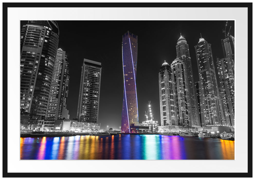 Skyline von Dubai bei Nacht Passepartout 100x70