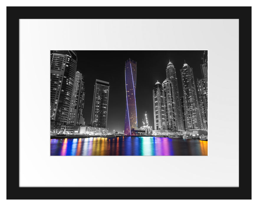 Skyline von Dubai bei Nacht Passepartout 38x30