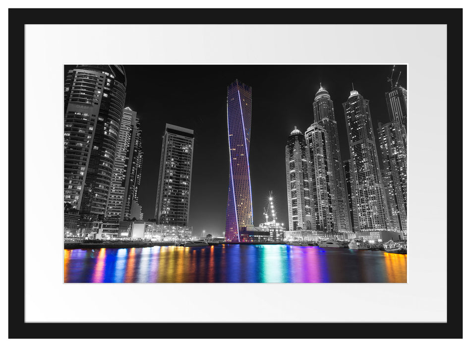 Skyline von Dubai bei Nacht Passepartout 55x40