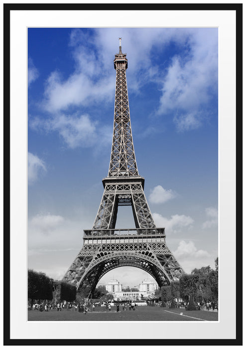 Pixxprint Eifelturm mit Himmel Paris, im Galerie-Passepartout Bilderrahmen