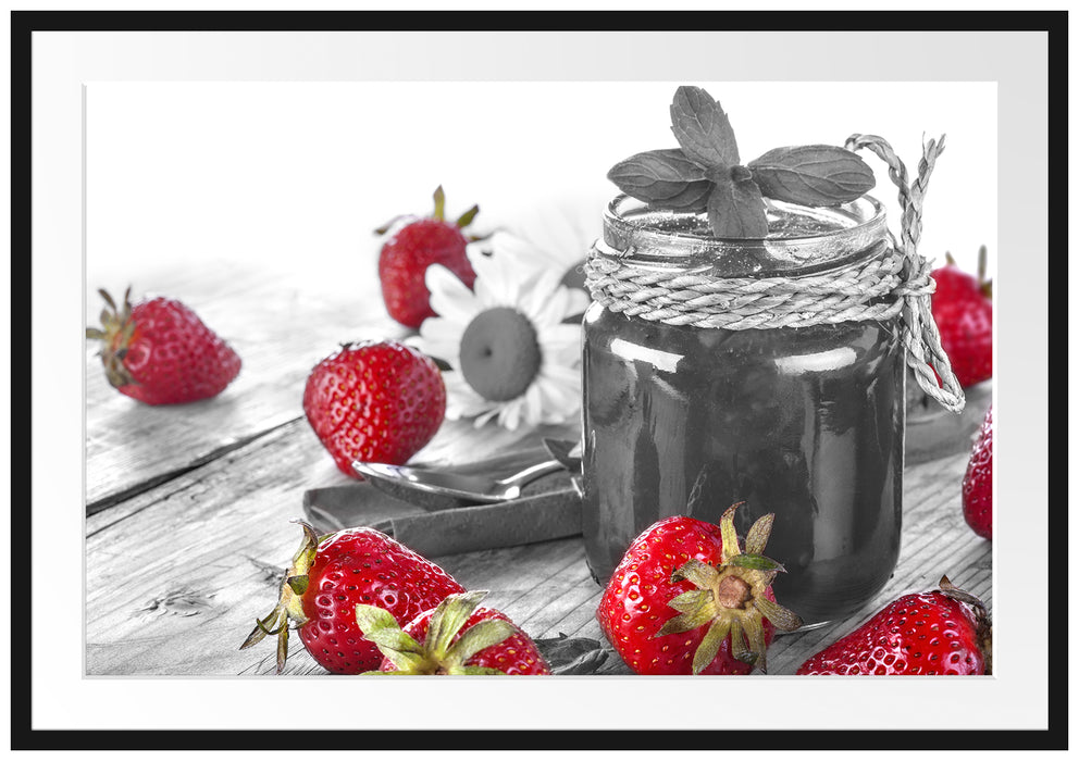Pixxprint Erdbeeren Marmelade, im Galerie-Passepartout Bilderrahmen