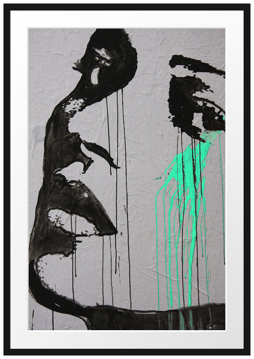Pixxprint Abstrakt gezeichnete Frau, im Galerie-Passepartout Bilderrahmen