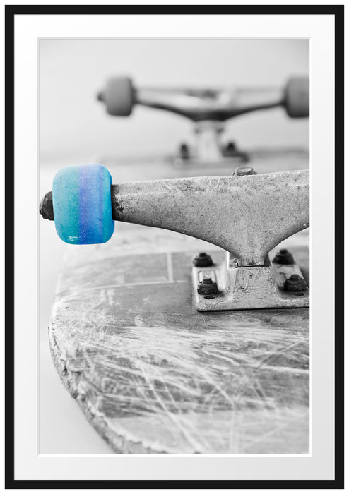 Pixxprint Skateboard schwarz weiß, im Galerie-Passepartout Bilderrahmen