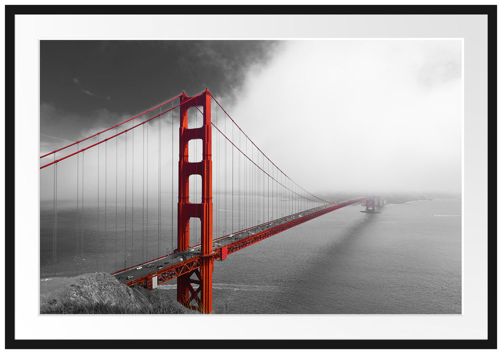 Pixxprint Golden Gate Bridge USA, im Galerie-Passepartout Bilderrahmen