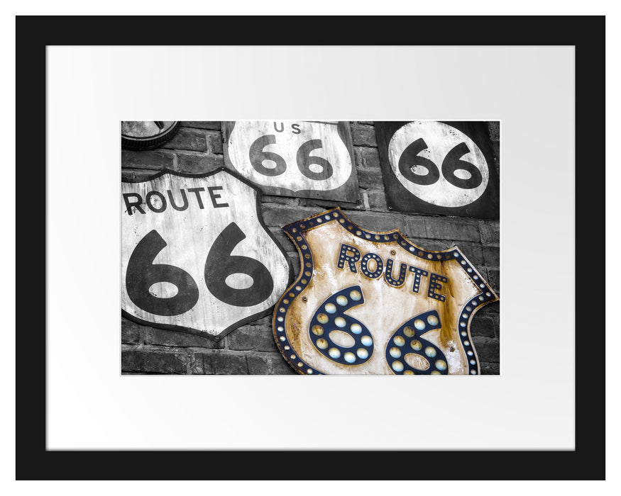 rustikale Route 66 Schilder Passepartout 38x30