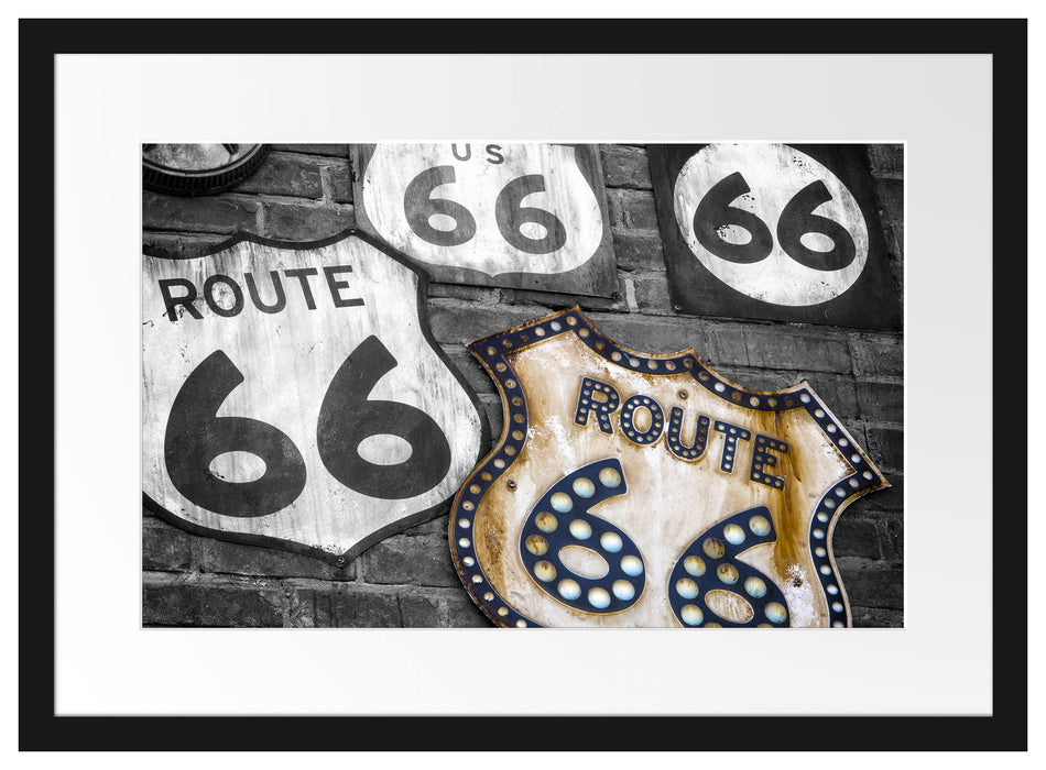 rustikale Route 66 Schilder Passepartout 55x40