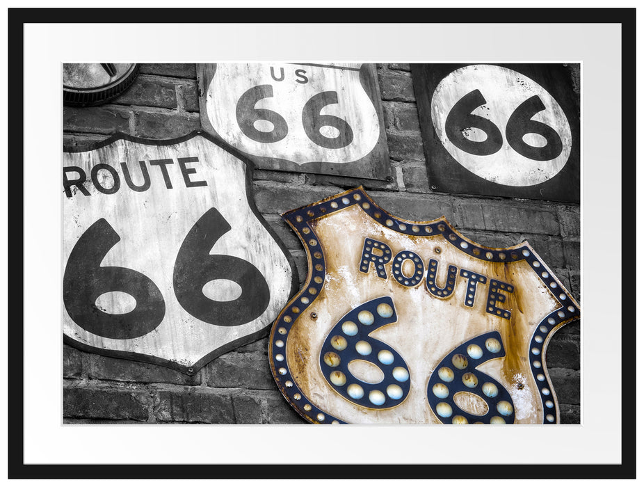 rustikale Route 66 Schilder Passepartout 80x60