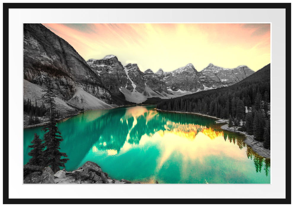 Pixxprint Moraine Lake in Canada, im Galerie-Passepartout Bilderrahmen