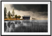 Häuschen am See mit Nebel Passepartout 100x70