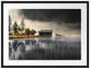 Häuschen am See mit Nebel Passepartout 80x60