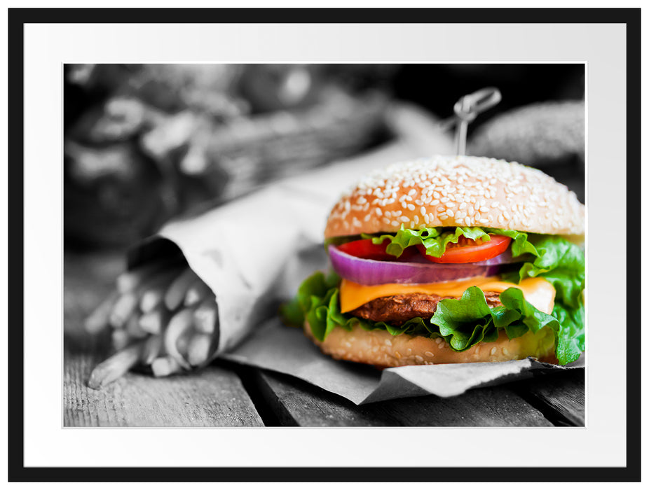 Burger mit Pommes Passepartout 80x60